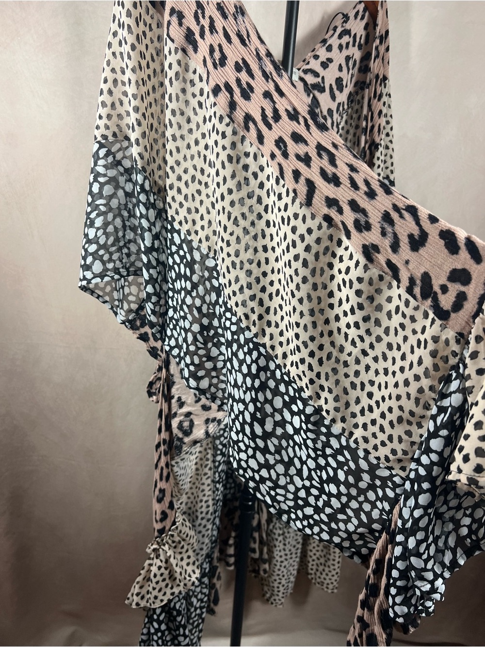 Umgee M/L Leopard Patchwork Ruffle Open Front Cardigan Boho - Picture 2 of 5